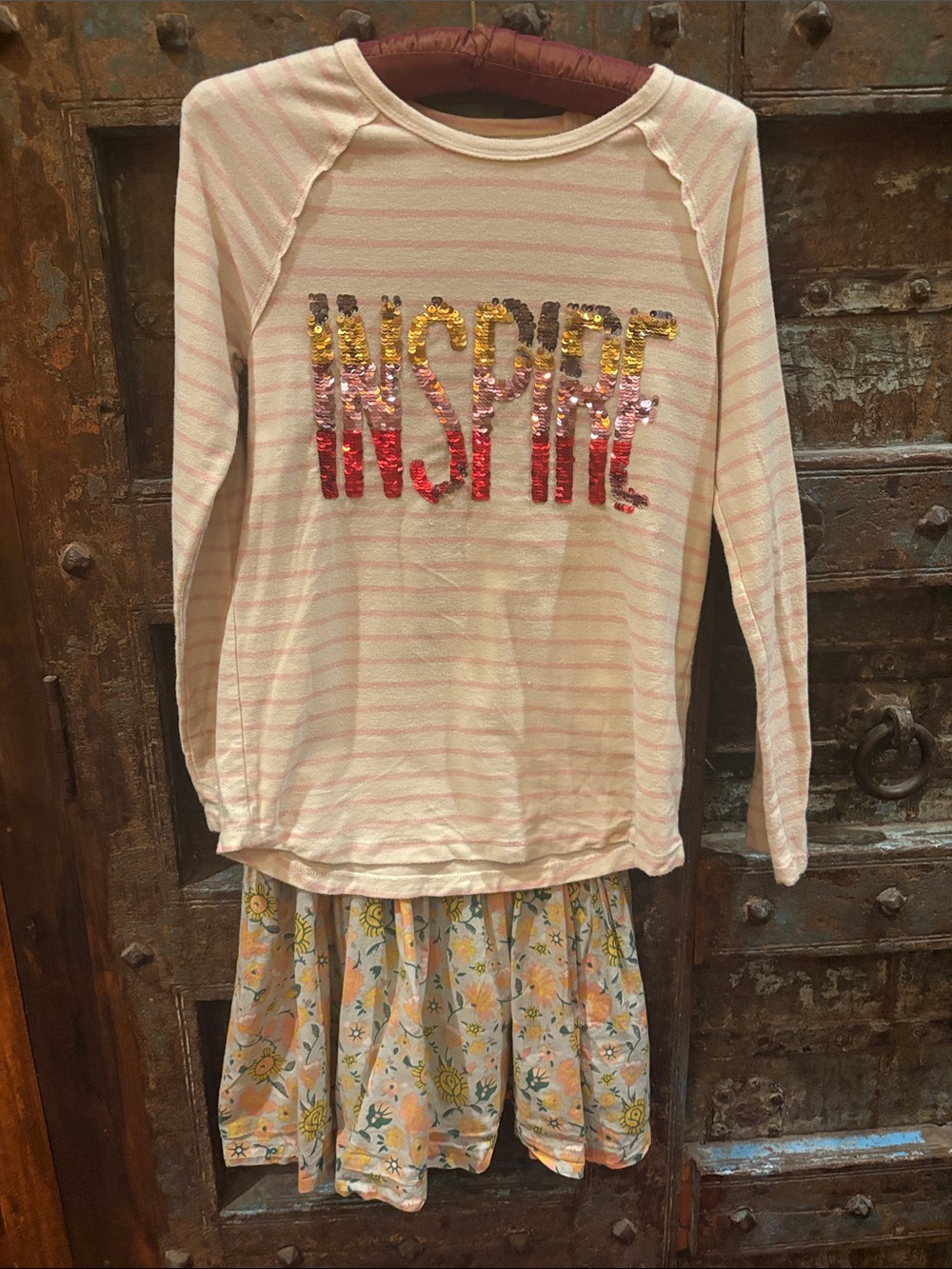 Girls' 'Inspire' Pink Striped Sequin Long-Sleeve Top